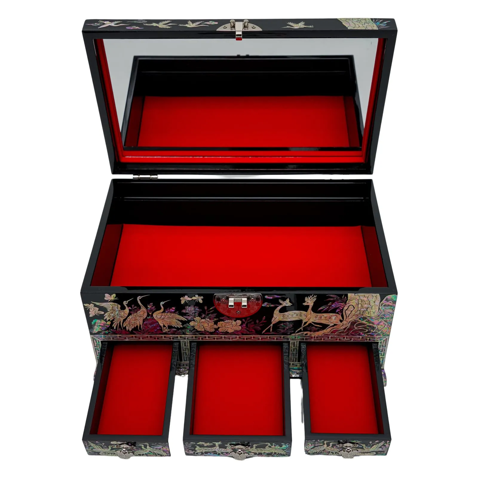 Traditional Korean Crane Art Lockable Jewelry Box