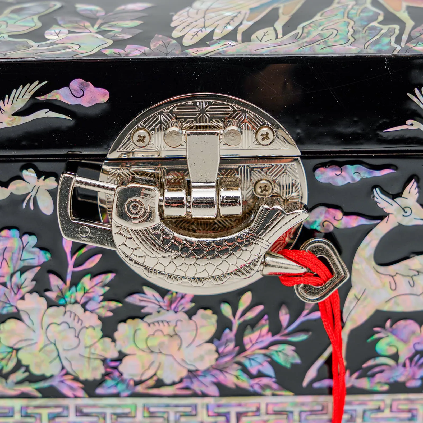 Traditional Korean Crane Art Lockable Jewelry Box