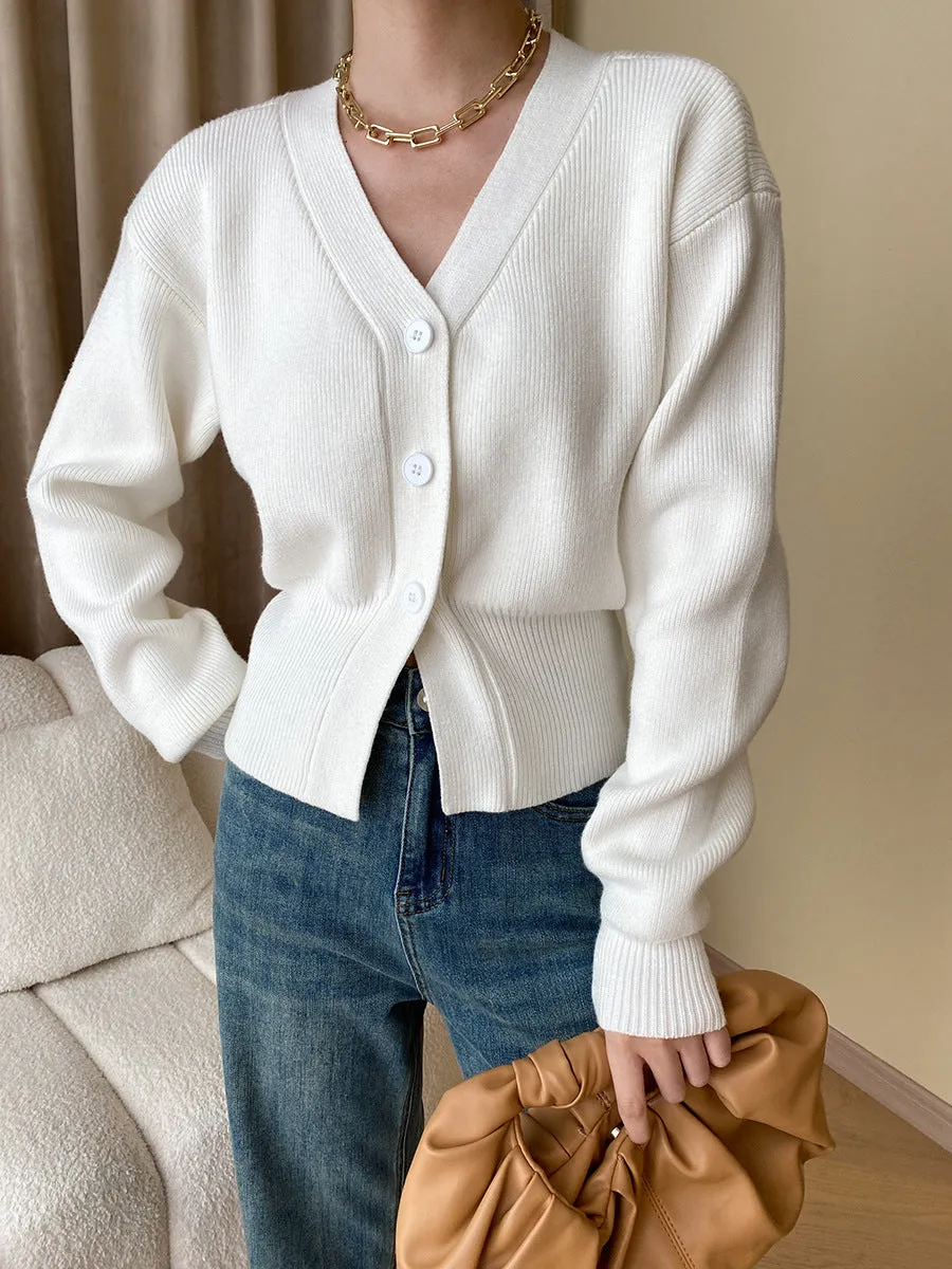 V-Neck Button Split Sweater