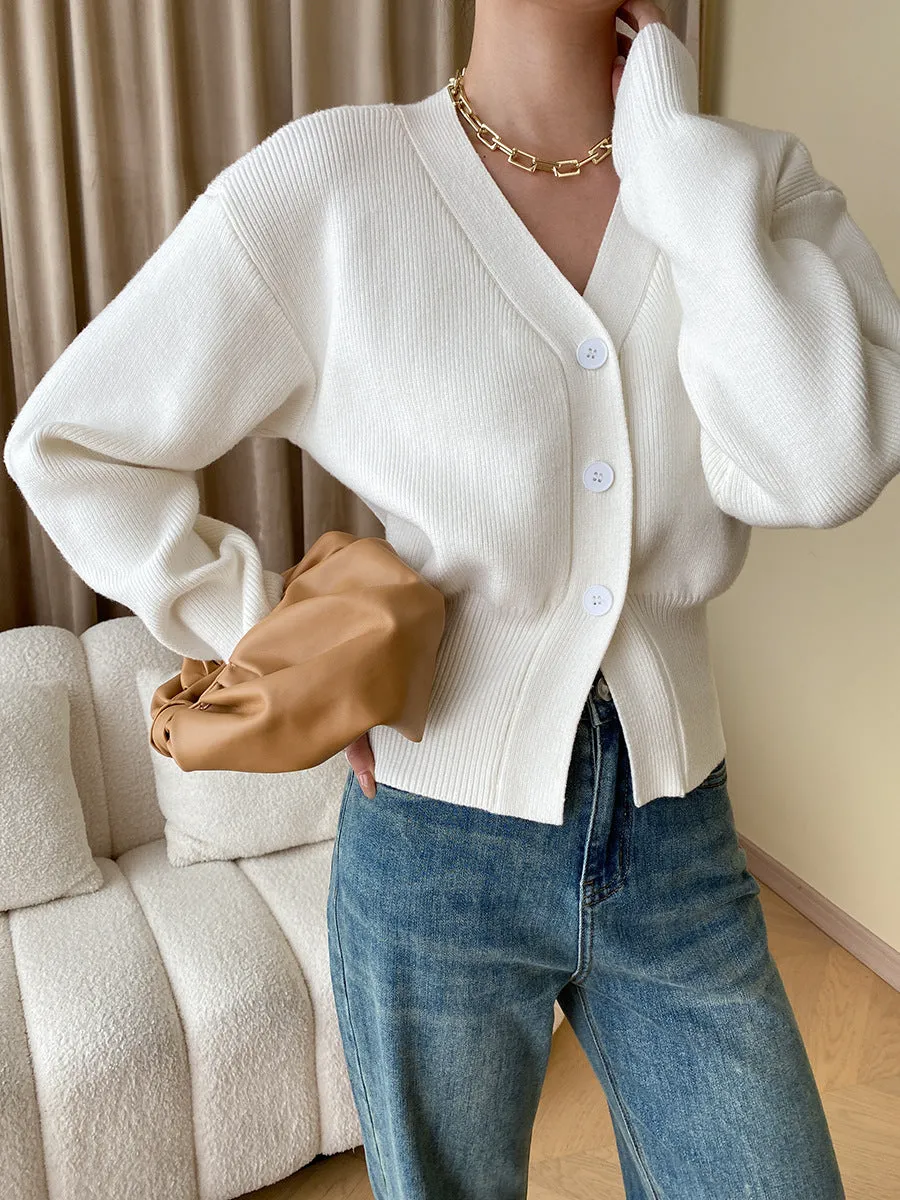 V-Neck Button Split Sweater