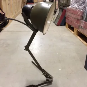 Vintage Folding Army Table Lamp- Green and Cream Enamel